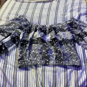 off the shoulder floral and plaid top